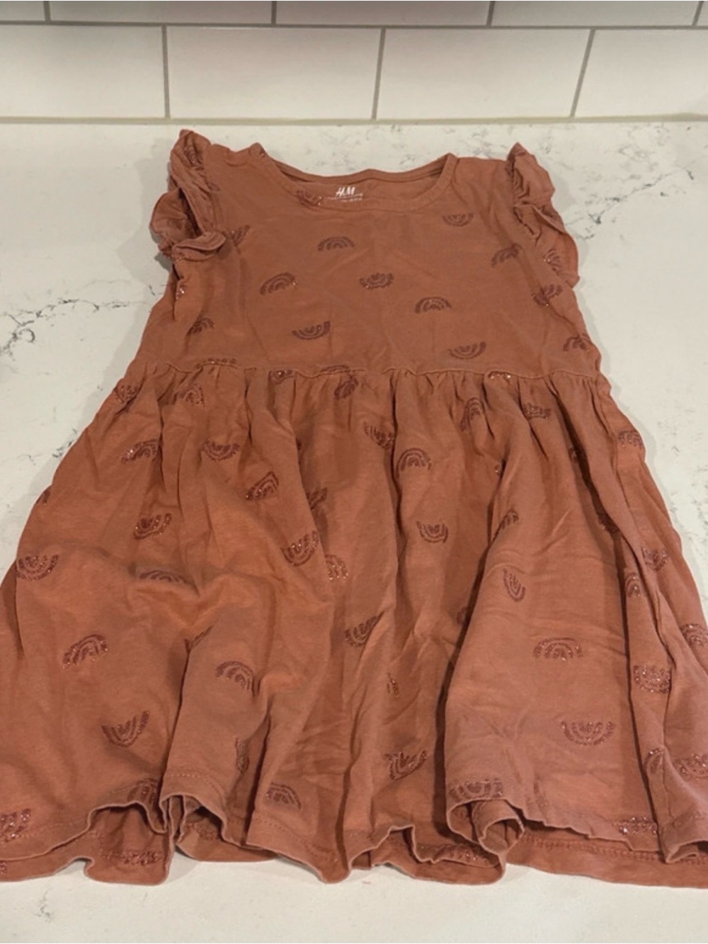 H&M Girls' Rust Embroidered Flutter Sleeve Dress